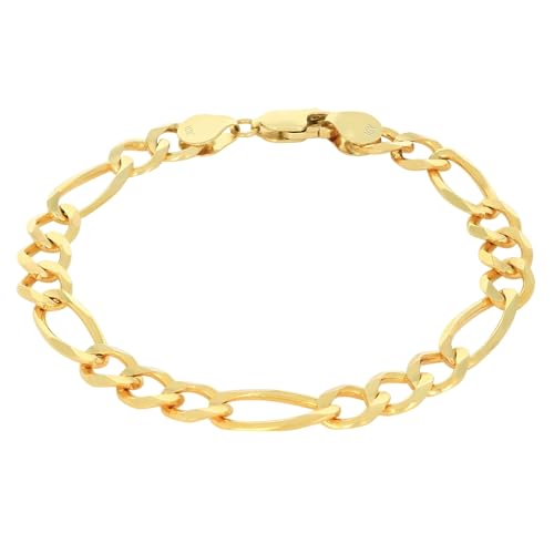 Nuragold 10K Real Yellow Gold Figaro Solid Link Chain Bracelet Men & Women - 7",6.5mm