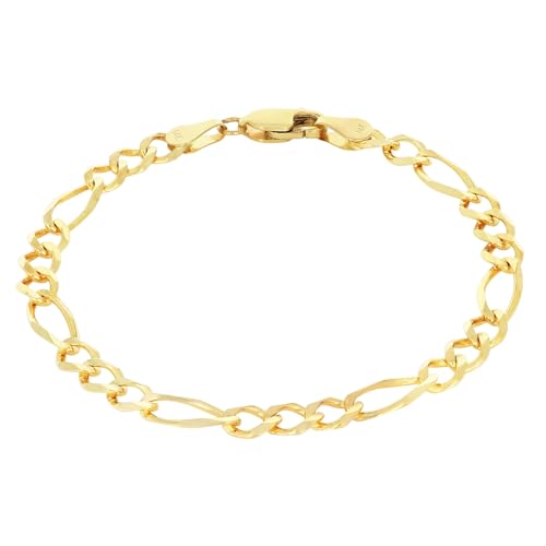 Nuragold 14K Real Yellow Gold Figaro Solid Link Chain Bracelet Men & Women - 8",5.5mm