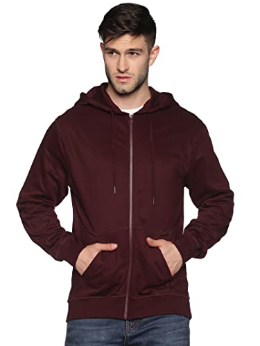 Klizzer Luxury Mens Zip Up Hoodie of Cotton Fleece Heavyweight sweatshirt hoodie (Maroon, XL)