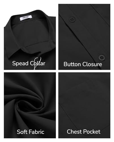 COOFANDY Men's Button Up Shirts Short Sleeve Button Down Shirt Men Casual Dress Shirts for Men Black