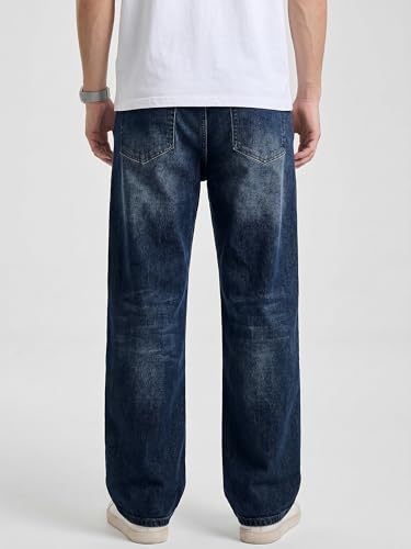 JMIERR Mens Denim Baggy Jeans Relaxed Fit Work Pants for Men Outdoor Casual Quiet Luxury Pants, L, Navy Blue