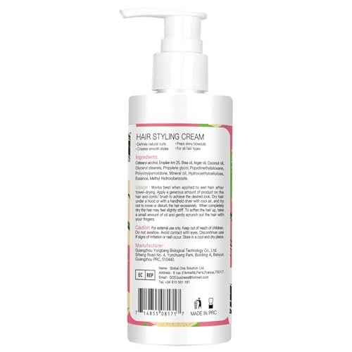 3-In-1 Styling Cream for Flyaways - Anti-Frizz Cream to Define All Hair Types & Textures - Add Shine and Smoothness with Brush