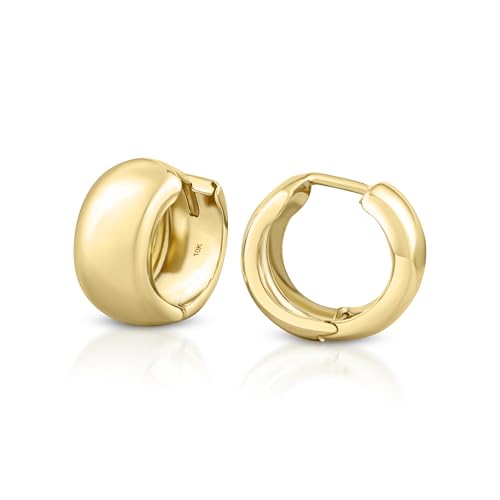 10K Solid Gold Chunky Huggie Earrings, Real Gold Simple Plain Huggie Hoop Earrings, Thick Earrings - Serena Sparkles (Large Complete Yellow Gold)