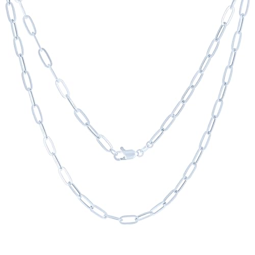 Nuragold 10k Real White Gold Paperclip 4mm Elongated Cable Link Necklace (16"-24") Dainty Italian Jewelry for Men & Women - 20"