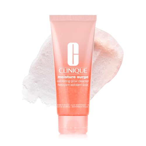 Clinique Moisture Surge Exfoliating Glow Cleanser with Aloe Bioferment and Hyaluronic Acid | Gentle Face Wash with Bamboo Beads for Smooth, Radiant Skin, 4.2 Fl Oz