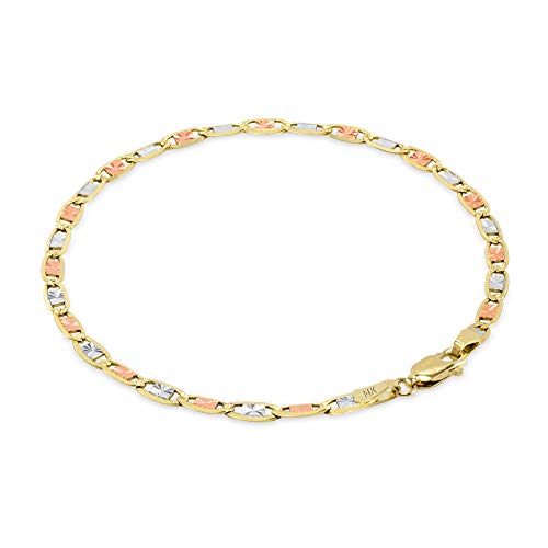 Nuragold 14k Solid Tri Color Gold Valentino 3mm Anchor Link Chain Bracelet - 8"