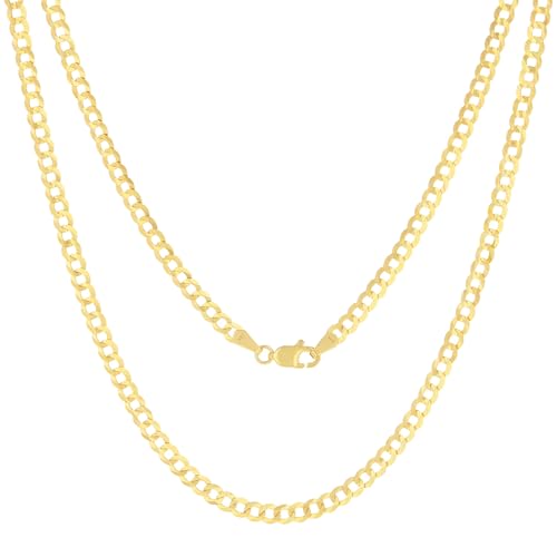 Nuragold 14k Real Yellow Gold Cuban Curb Solid Link Chain Necklace - 4mm - 24"