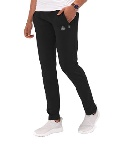 SCR SPORTSWEAR Mens Tall Sweatpants Made in Turkey - Luxury Tall Joggers for Men with Zipper Pockets and Drawstring Elastic Waist - Athletic Lounge Pants, Cotton, Tapered, Medium, 32Wx33L (Black)