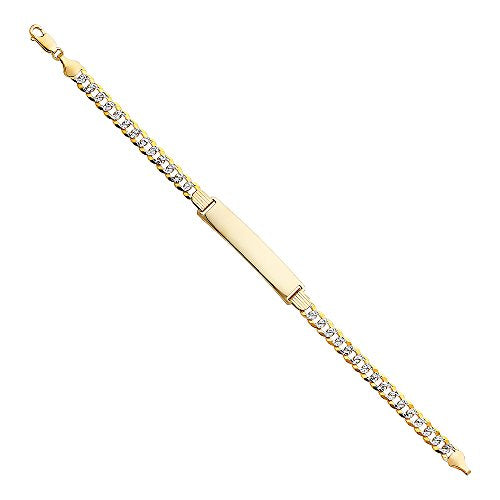 14k REAL Yellow Gold Men's Cuban White Pave ID Bracelet - 8"