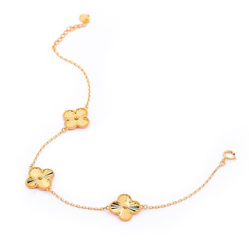 14k Yellow Gold 3 Flower Bracelet - 7+1"