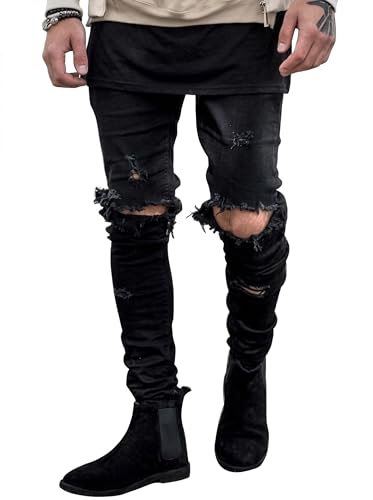 HUNGSON Men's Ripped Skinny Jeans Stretchy Slim Fit Jeans Pants for Men