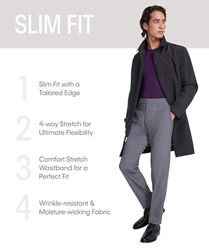 Calvin Klein Men's Slim Fit Dress Pants | Suit Pants for Men | Stretch Comfort Fabric, Tailored Silhouette, Wrinkle-Resistant, Ready-to-Wear | Grey 30/32
