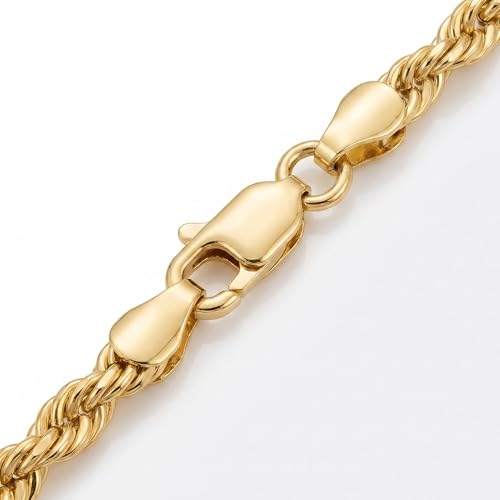 14K Solid Gold Men's Rope Chain Bracelet 7 Inches - 4.5MM Diamond Cut Lobster Clasp - Handcrafted in USA by Galaxy Gold