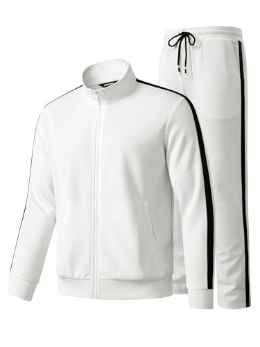 JMIERR Men's Sweatsuits Tracksuits 2 Piece Loungewear Sweat Suit Full Zip Jacket and Joggers Jogging Warm Up Sets Matching Sets Essentials Clothing, L, White