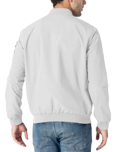 Rdruko Men's Lightweight Bomber Jacket Casual Stylish Fashion Coat Windbreaker(Sliver White, US XXL)