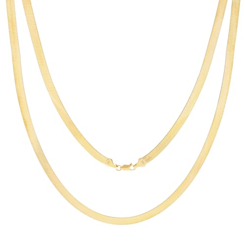 Nuragold 10k Real Yellow Gold Herringbone 5mm Chain Flexible Necklace - 16"