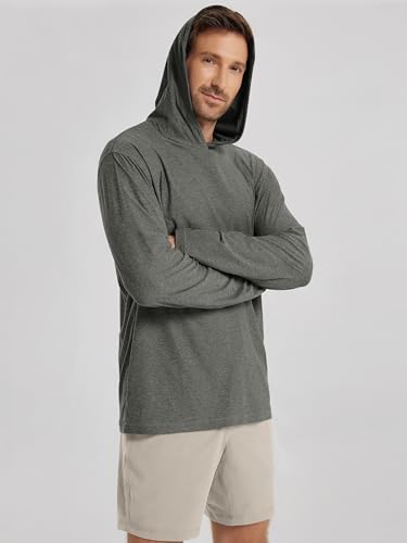 ODODOS Men's Long Sleeve Hoodie - odSTRATUM Tech Performance Pullover - Ultra Soft Moisture Wicking UPF 50+ Top, Smoke Heather, X-Large