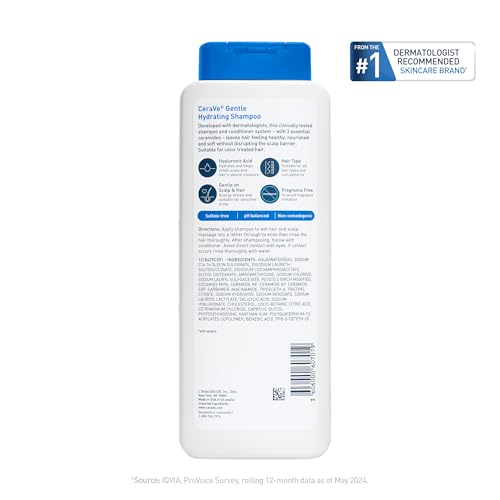 CeraVe Gentle Hydrating Shampoo with Hyaluronic Acid for Hair & Scalp, 12oz