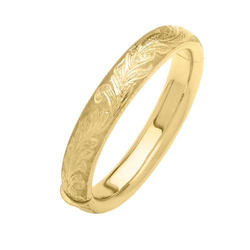 Floreo 14k Yellow Gold 12mm Solid Floral Engraved Bangle Bracelet 7 Inch