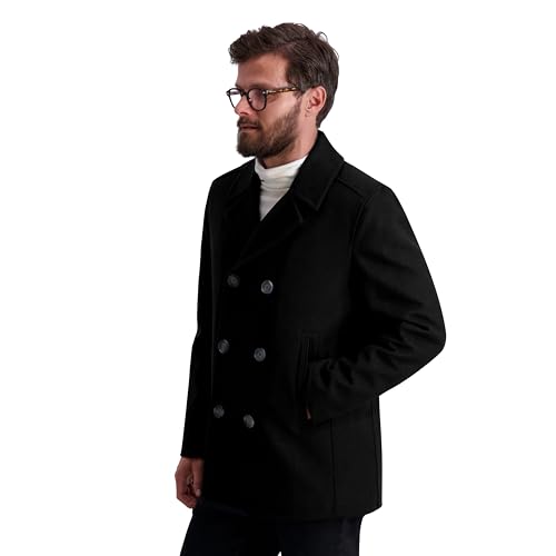 Nautica Men's Wool Blend Peacoat – Double-Breasted Winter Coat, Regular, Big & Tall Sizes, Black, Large