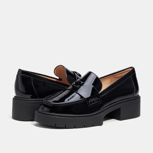 COACH Women's Flats Leah Loafer in Patent Leather, Color Black Patent, Size 6