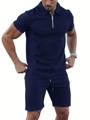 BORBOON Men's Tracksuit 2 Piece Quarter Zip Sweatsuit Sets Short Sleeve Golf Polo Shirts Summer Shorts Loungewear