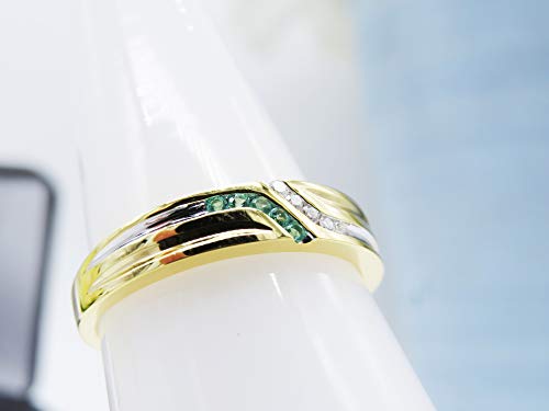 Dazzlingrock Collection Round Emerald & White Diamond Channel Set Wedding Band for Men in 14K Solid Yellow Gold, Size 12.5