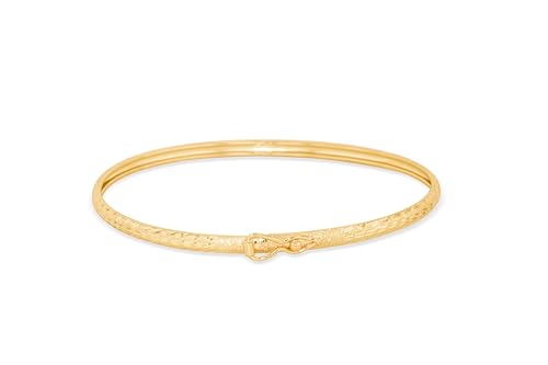 Floreo 10k Yellow Gold 3mm Subtle Stripe Satin Finish Textured Flex Bangle Bracelet 7 Inch