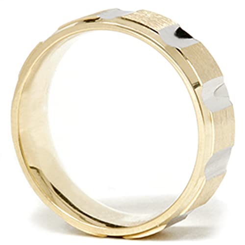 P3 POMPEII3 Pompeii Mens 7mm 14k Gold Two Tone Swiss Cut Wedding Band Ring - Size 9.5