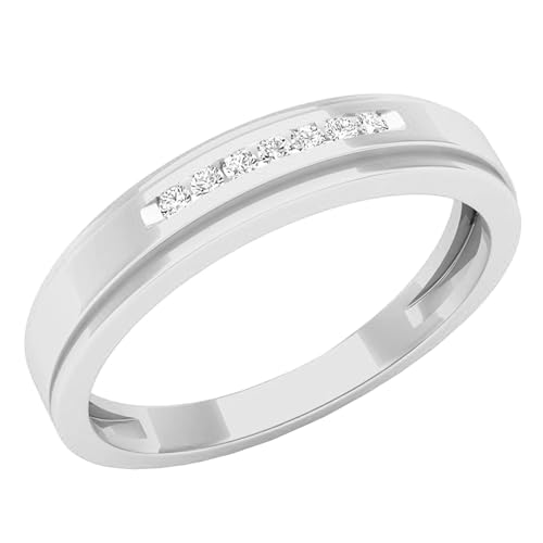 Dazzlingrock Collection 0.07 Cttw Round White Diamond Mens Hip Hop Seven Stone Channel Set Anniversary Wedding Band, 10K Solid White Gold, Size 12.5