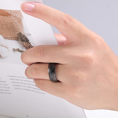 Vakki Damascus Mens Wedding Bands 8mm Black Damascus Steel Rings Blue Innerface Comfort Fit Size 12