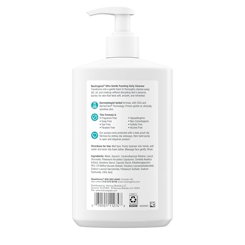 Neutrogena Ultra Gentle Foaming Facial Cleanser, Fragrance Free, 16 fl. oz
