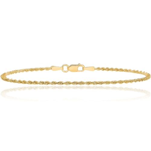 IceCarats 14K Solid Yellow Gold 0.8mm Dainty Rope Chain Bracelet, 7 inch