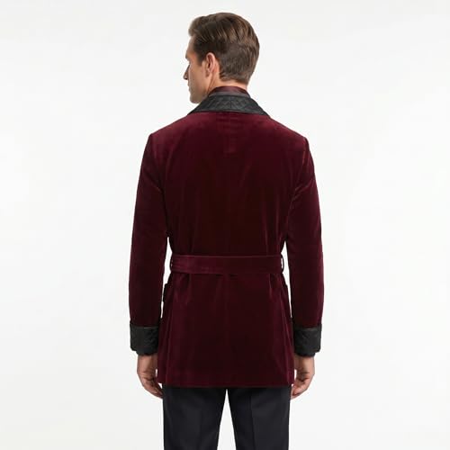 THE FAM STUDIO Men's Luxury Burgundy Smoking Jacket