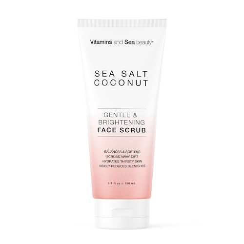 Gentle & Brightening Face Scrub with Sea Salt & Coconut – Exfoliates, Hydrates & Reduces Blemishes – Balancing Facial Cleanser for All Skin Types – 5.1 fl oz