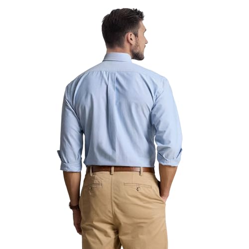 Men's Long Sleeve Classic Iconic Oxford Shirt Solid Fit for Business Casual,Iconic Pony Embroidery on The Chest,Fast 3-Day Delivery Vintage Blue