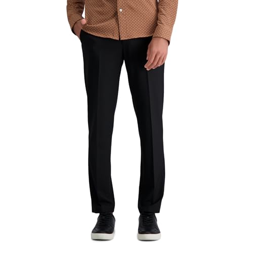 Haggar J.M Men's Stretch Superflex Waist Slim Fit Flat Front Dress Pant, Black, 30Wx30L
