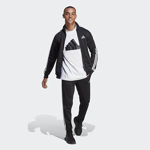 adidas Men's Sportswear Basic 3-stripes Tricot Track Suit, Black, Medium
