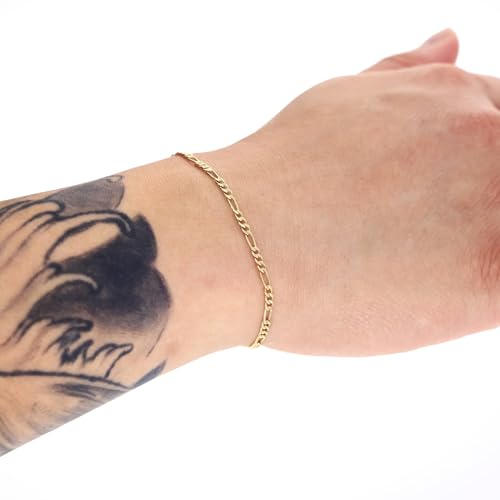 Nuragold 10k Real Yellow Gold Figaro Link 2.5mm Chain Bracelet (7"-9") - 7"