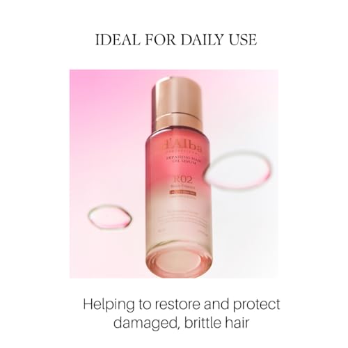d'alba Piedmont Professional Reparing Hair Oil Serum (2.54 fl oz), Silky and Glossy Hair, Lightweight & Airy Finish, Argan Oil, Amino Acid, Protein Complex, Rose Freesia Scent