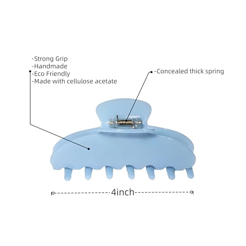 OideGuiing Durable Acetate Hair Clips - 4-Inch Wathet Blue Claw Clips for Fine and Thick Hair (Wathet Blue)