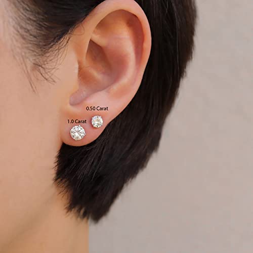 Solid 10k Gold Solitaire Round Moissanite Earring 2 ctw Push Back Stud Earrings for Woman and Man (10k Yellow Gold)