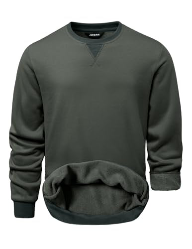 JMIERR Mens Fleece Long Sleeve Crewneck Sweatshirts Sherpa Lined Fall Winter Pullover Sweaters Shirts, L, Dark Grey