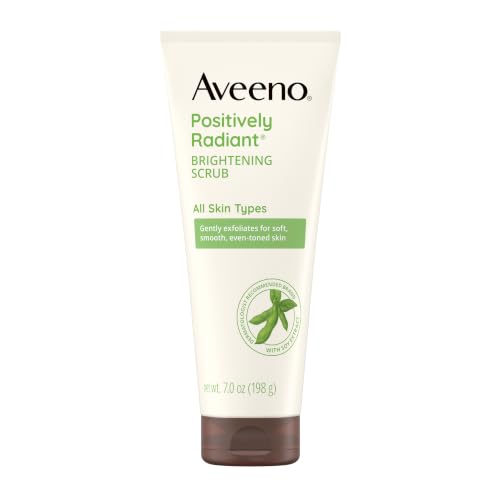 Aveeno Positively Radiant Skin Brightening Daily Facial Scrub with Moisture-Rich Soy Extract, Gently Exfoliates & Cleanses for Soft, Smooth, More Even-Toned Skin, Hypoallergenic, 7 oz