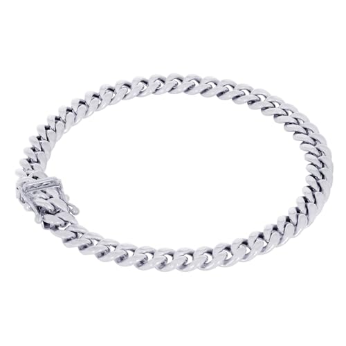 Nuragold 10k Real White Gold Miami Cuban Link 5.5mm Chain Italian Bracelet - 8.5"