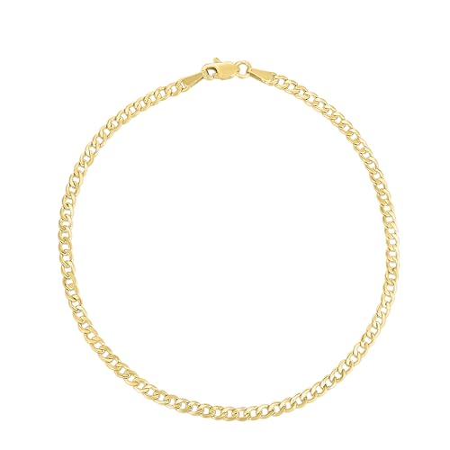 Floreo 10k Yellow Gold 2.5mm Hollow Cuban Curb Link Anklet or Bracelet 10 Inch