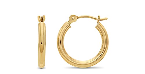 14k Yellow Gold 2mm Tube Polished Round Hoop Earrings, 14mm (0.55 inch Diameter)…