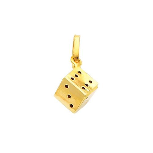 The World Jewelry Center 14k Real Yellow Gold Dice Pendant with 0.65mm Box Link Chain Necklace - 18"