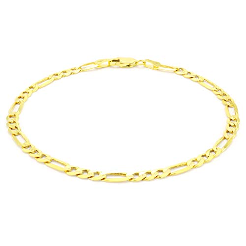 Nuragold 14k Real Yellow Gold Figaro Link 4.5mm Chain Bracelet (7"-9") - 7"
