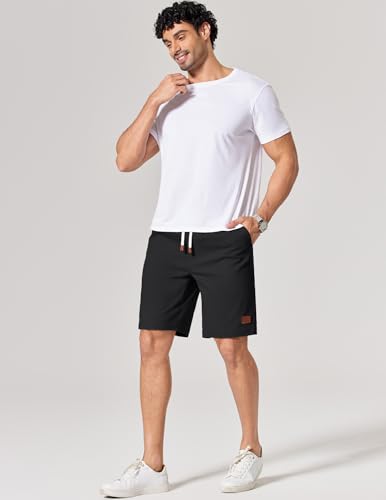 COOFANDY Mens Chino Shorts Cotton Drawstring Dress Shorts 9 Inch Inseam Relaxed Fit Stretch Casual Shorts Black